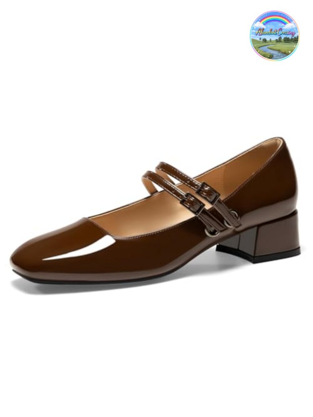 Faux Leather Mary Jane Low Heels Double Strap Square Toe Pumps